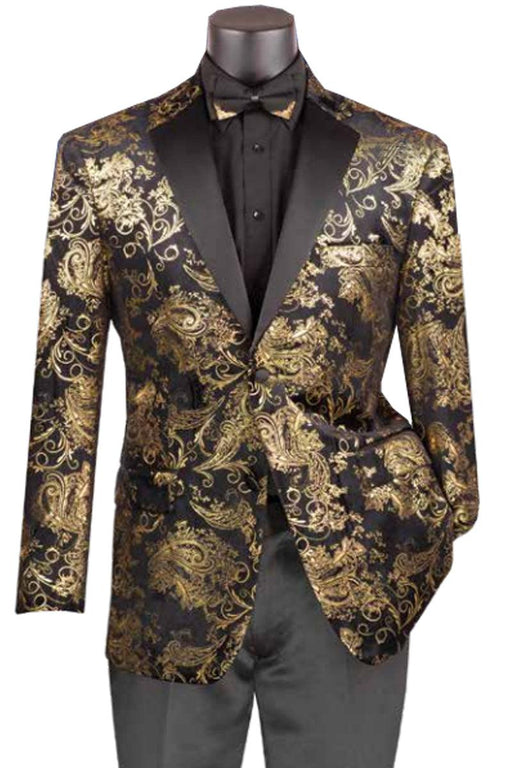 Velvet Foil Smoking Jacket Tuxedo in Gold by Vinci - USA Men's Outlet