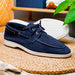 Zelli Venice Hand-Stitched Sueded Goatskin Boat Shoe in Navy