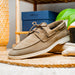Zelli Venice Hand-Stitched Sueded Goatskin Boat Shoe in Taupe