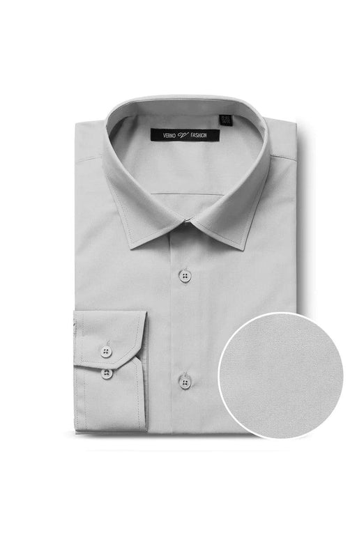 Verno Men's Classic Fit Grey Spread Collar Dress Shirt - USA Men's Outlet