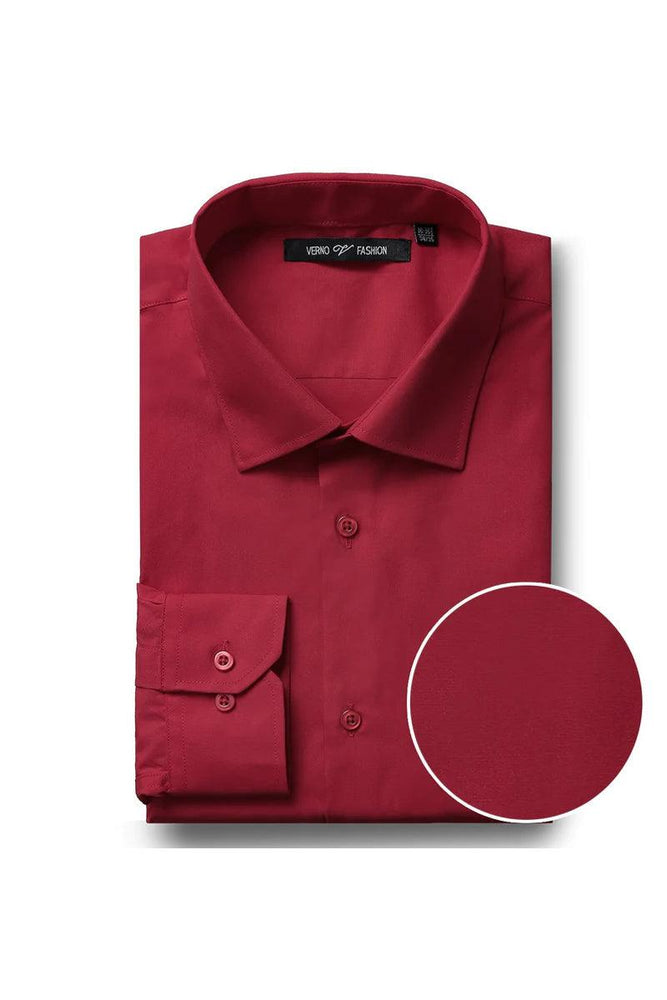 Verno Men's Classic Fit Spread Collar Dress Shirt in Red - USA Men's Outlet