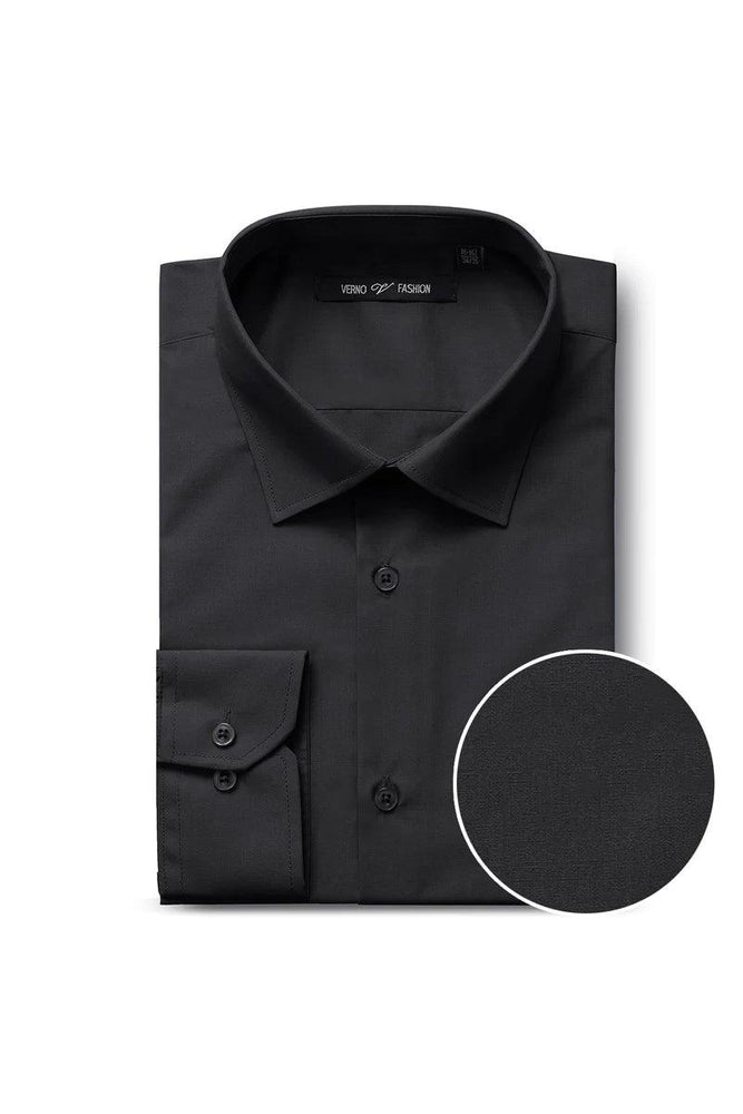 Verno Men's Slim Fit Black Dress Shirt with Spread Collar - USA Men's Outlet