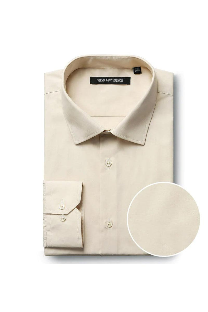 Verno Mens Classic Spread Collar Dress Shirt - Taupe - USA Men's Outlet