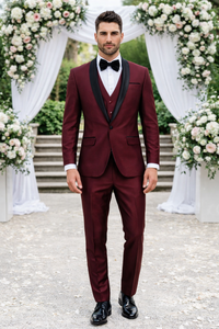 Designer Burgundy Tuxedo for Men – Versailles 3-Piece Shawl Lapel