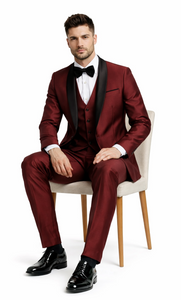 Designer Burgundy Tuxedo for Men – Versailles 3-Piece Shawl Lapel