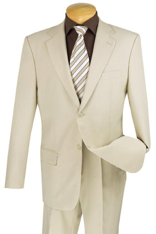 "Vinci Beige Poplin 2-Button Classic Mens Suit" - USA Men's Outlet