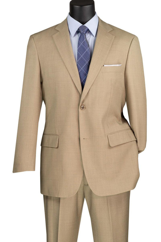 Vinci Beige Sharkskin Mens 2 Button Weave Suit - USA Men's Outlet