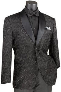 "Vinci Black Paisley Jacquard Tuxedo: Feel Confident on Prom Night" - Elegant Mensattire