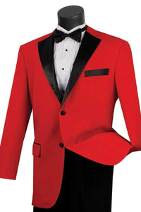 Vinci Classic Red 2-Button Contrast Notch Tuxedo Jacket - Elegant Mensattire