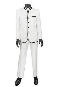 Mens White Sharkskin Mandarin Collar Tuxedo - 2 Piece Slim Fit Luxury Set