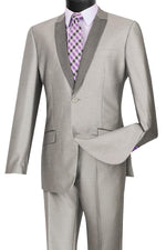 "Vinci Grey Shawl Collar Men's 2-Button Slim-Fit Tuxedo" - Elegant Mensattire