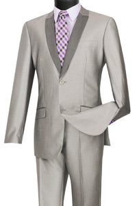 "Vinci Grey Shawl Collar Men's 2-Button Slim-Fit Tuxedo" - Elegant Mensattire