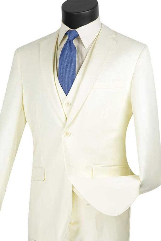 Vinci Ivory 2 Button Vested Slim Fit Suit: Refined Elegance. - USA Men's Outlet