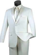 "Vinci Ivory Notch Tuxedo: Slim Fit, 2-Button Menswear Elegance" - Elegant Mensattire