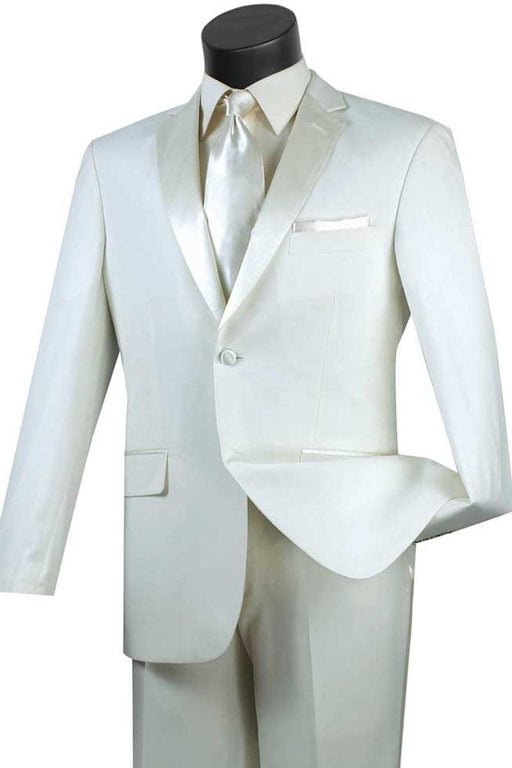 "Vinci Ivory Notch Tuxedo: Slim Fit, 2-Button Menswear Elegance" - USA Men's Outlet