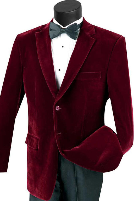 "Vinci Men's 2-Btn Burgundy Velvet Regular Fit Blazer" - USA Men's Outlet