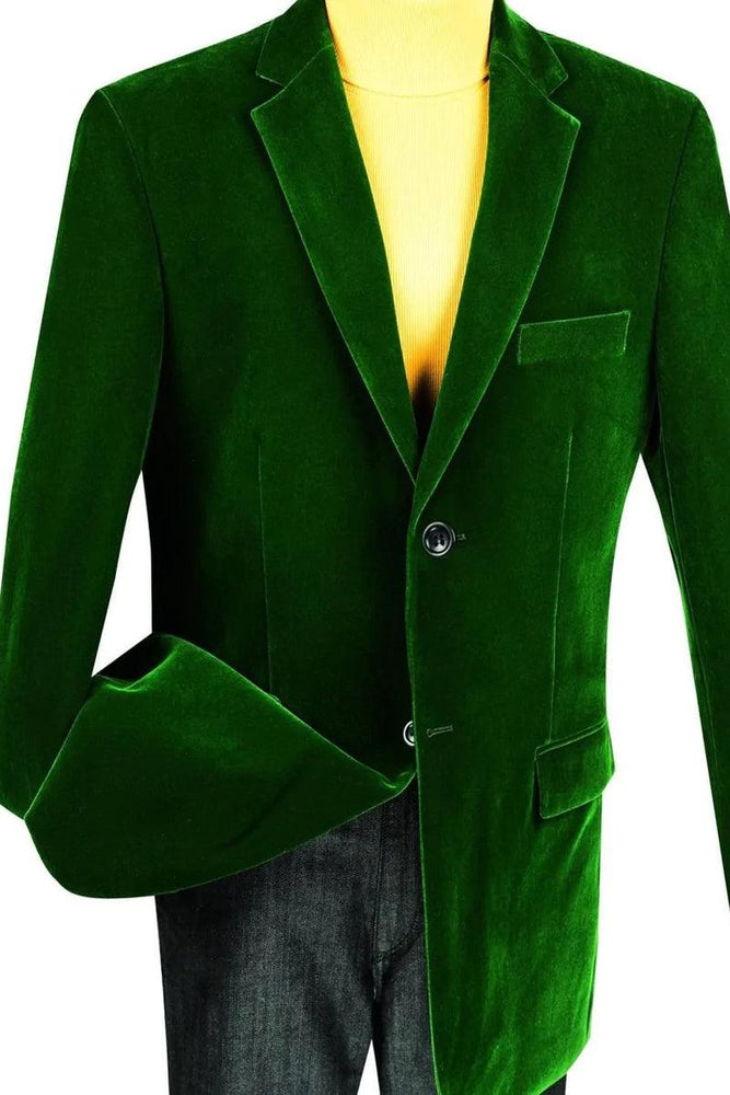 Vinci Men's 2-Btn Reg. Fit Velvet Blazer in Emerald Hunter Green - USA Men's Outlet