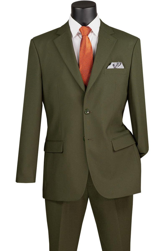 Vinci Men's 2-Button Classic Olive Poplin Suit - USA Men's Outlet