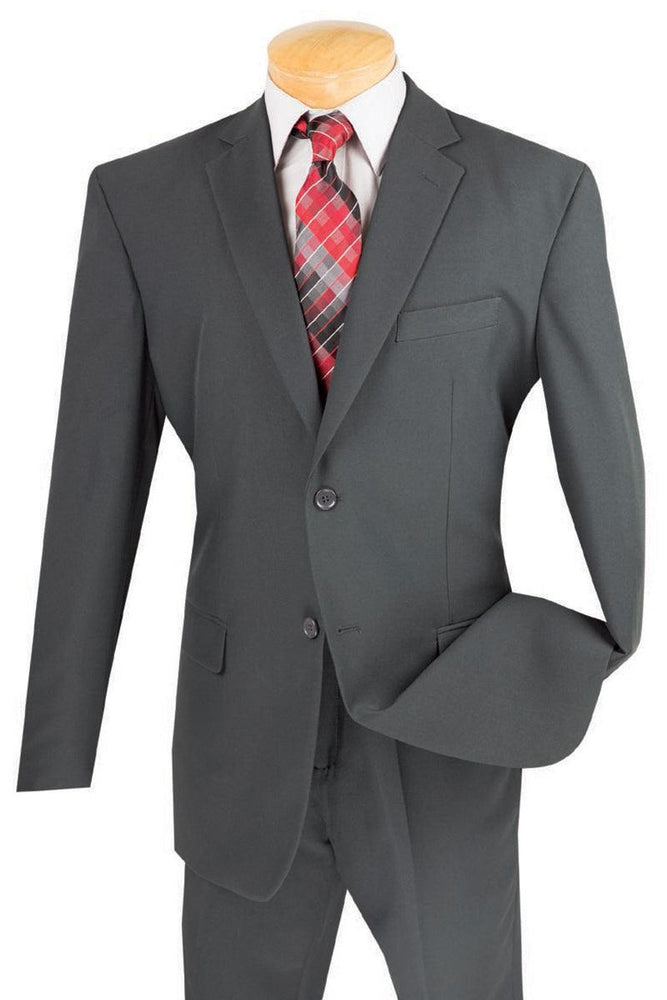 Vinci Men's 2-Button Classic Poplin Suit in Charcoal Grey - USA Men's Outlet