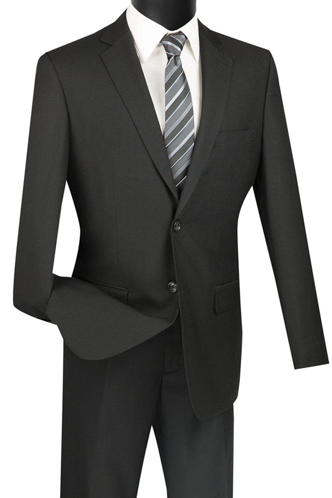 Vinci Men's 2-Button Modern Fit Suit in Black - USA Men's Outlet