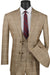 Vinci Men's 2-Button Plaid Windowpane Camel Vest Suit - USA Men's Outlet