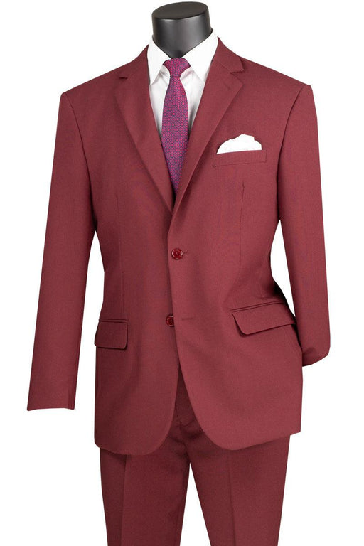 Vinci Men's 2-Button Poplin Suit - Burgundy Class - USA Men's Outlet