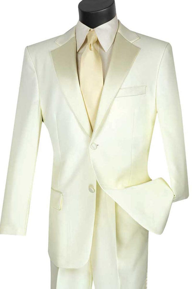 "Vinci Men's 2-Button Poplin Tuxedo in Ivory - Timeless & Elegant." - USA Men's Outlet