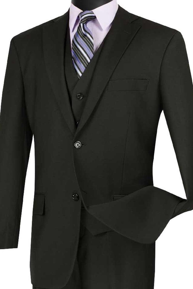 Mens 4 Button Long Vested Fashion Suit in Black with Red Paisley Vest main image 0
