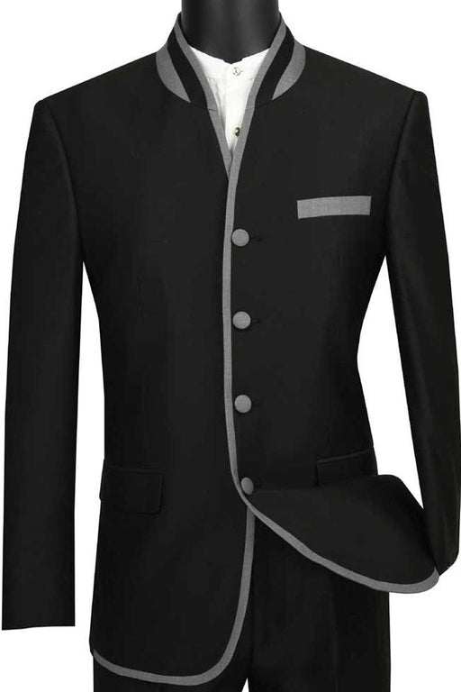 Vinci Men's 4-Button Mandarin Banded Tuxedo - Black - USA Men's Outlet