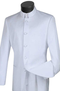 Vinci Men's 5-Button White Mandarin Banded Tuxedo - Elegant Mensattire