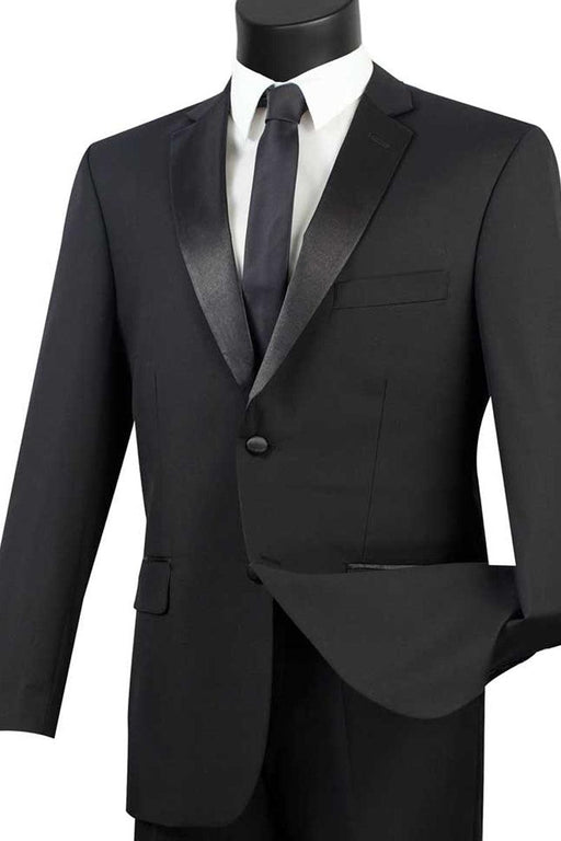 Vinci Men's Black 2 Button Modern Fit Tuxedo - USA Men's Outlet