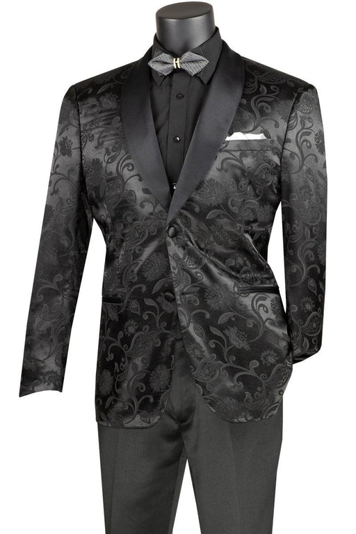 Vinci Men's Black Prom Blazer: Slim Fit Paisley Jacquard - USA Men's Outlet