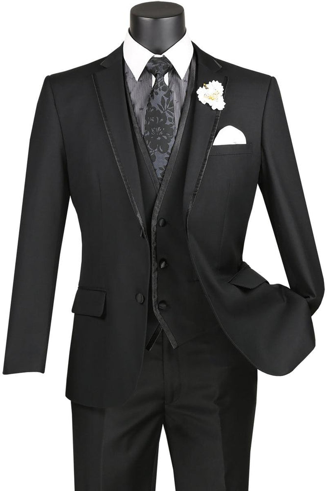 "Vinci Men's Black Vested Wedding Tuxedo: Timeless Semblance of Class" - USA Men's Outlet