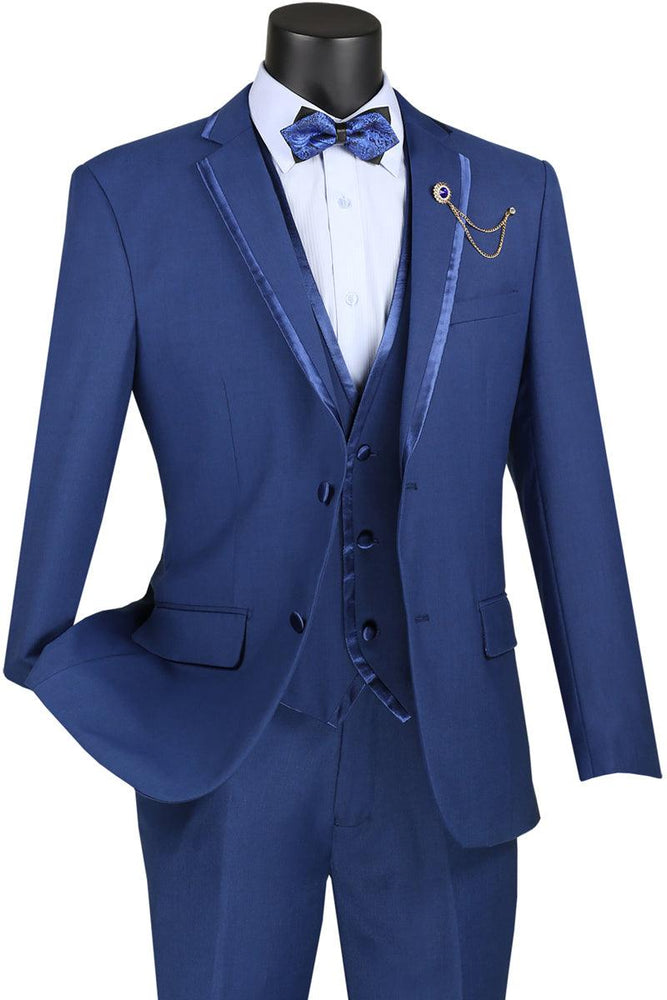 Vinci Men's Blue Vested Wedding Tuxedo Trim Jacket - USA Men's Outlet