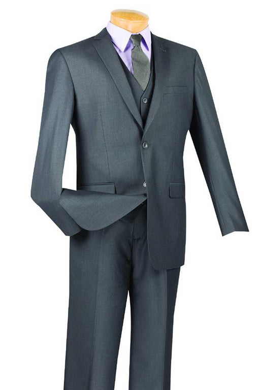 Vinci Men's Charcoal Vested Slim Fit 2-Btn Suit - USA Men's Outlet