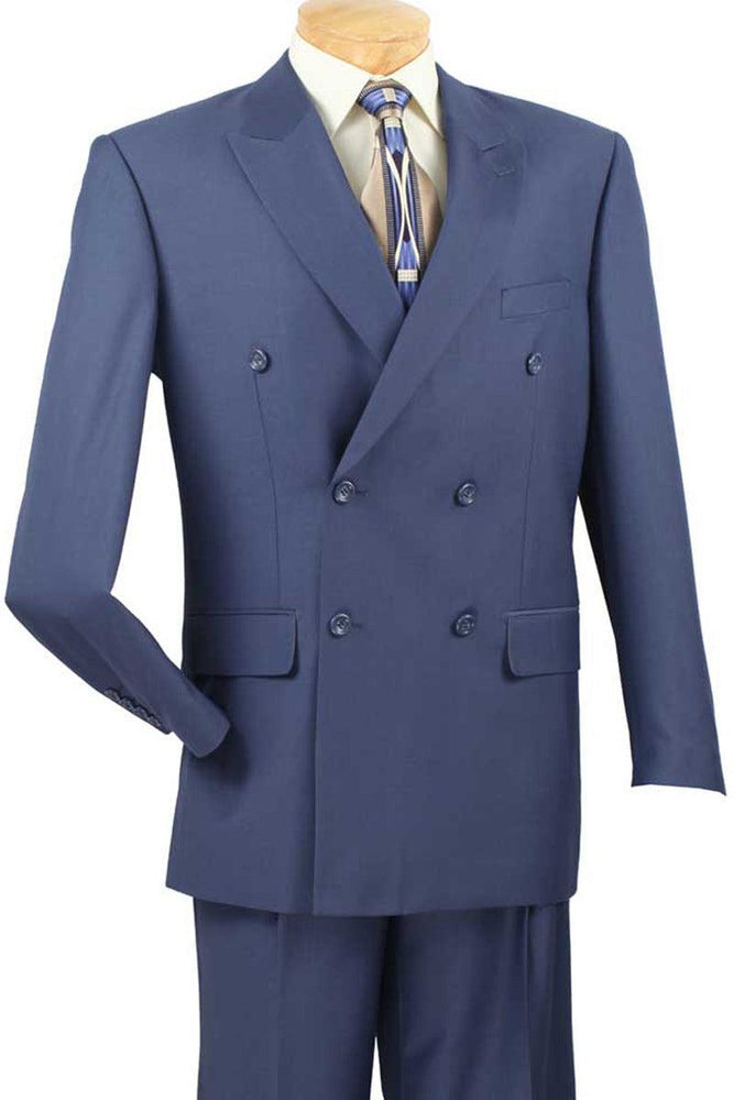 Vinci Men's Classic Blue Double-Breasted Suit - USA Men's Outlet