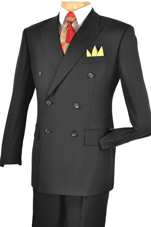 Vinci Men's Classic Double-Breasted Black Suit - USA Men's Outlet