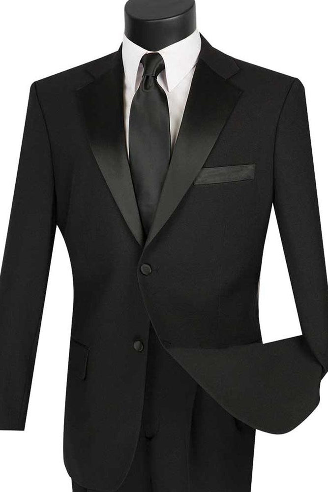 Vinci Men's Classic Poplin 2 Button Black Tuxedo - USA Men's Outlet