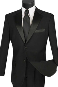 Vinci Men's Classic Poplin 2 Button Black Tuxedo - Elegant Mensattire