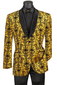 Vinci Men's Gold Jacquard Evening Jacket w/ Velvet Shawl Lapel - USA Men's Outlet