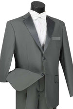 Vinci Men's Grey Classic 2-Button Poplin Tuxedo - USA Men's Outlet