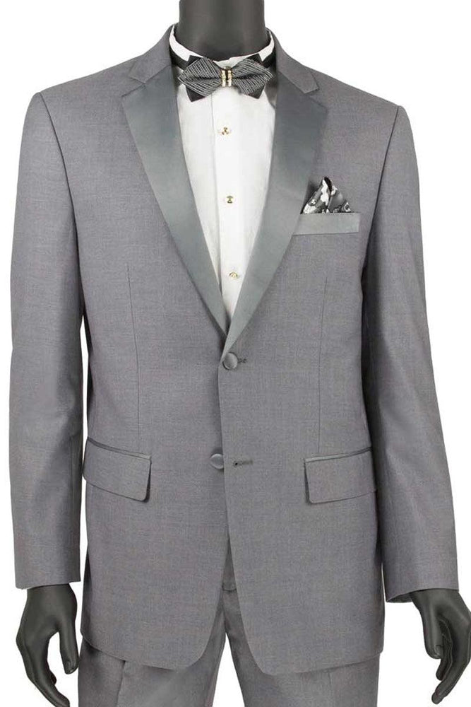 "Vinci Men's Grey Notch 2 Button Slim Fit Tuxedo" - USA Men's Outlet