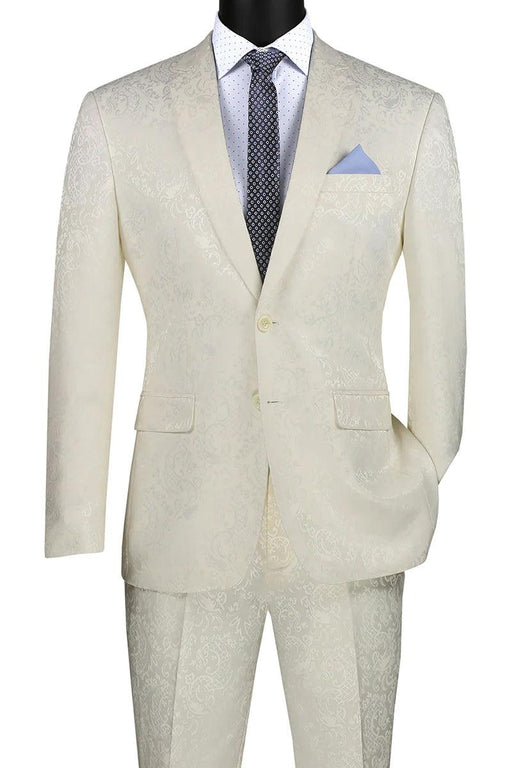 Vinci Men's Ivory Slim Fit Paisley Prom & Wedding Suit - Shine at Your Special Day - USA Men's Outlet