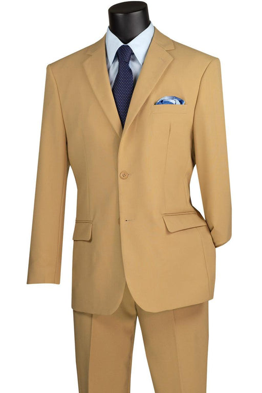 "Vinci Men's Khaki Classic 2-Button Poplin Suit" - USA Men's Outlet