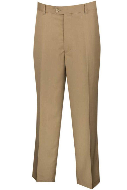 "Vinci Men's Khaki Wool-Feel Dress Pants - Regular Fit, Flat Front" - USA Men's Outlet