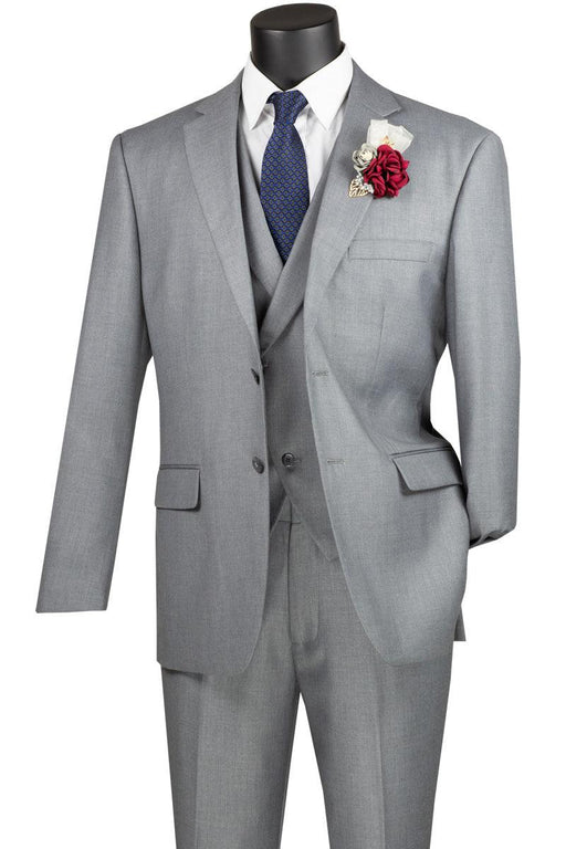 Vinci Men's Light Grey 2 Button Modern Fit Suit with Peak Lapel Vest - USA Men's Outlet