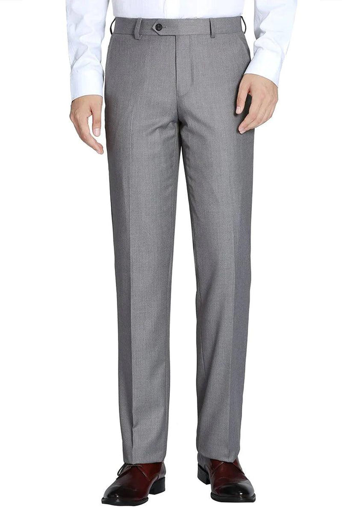 "Vinci Men's Light Grey Wool Feel Slim Fit Dress Pants" - USA Men's Outlet