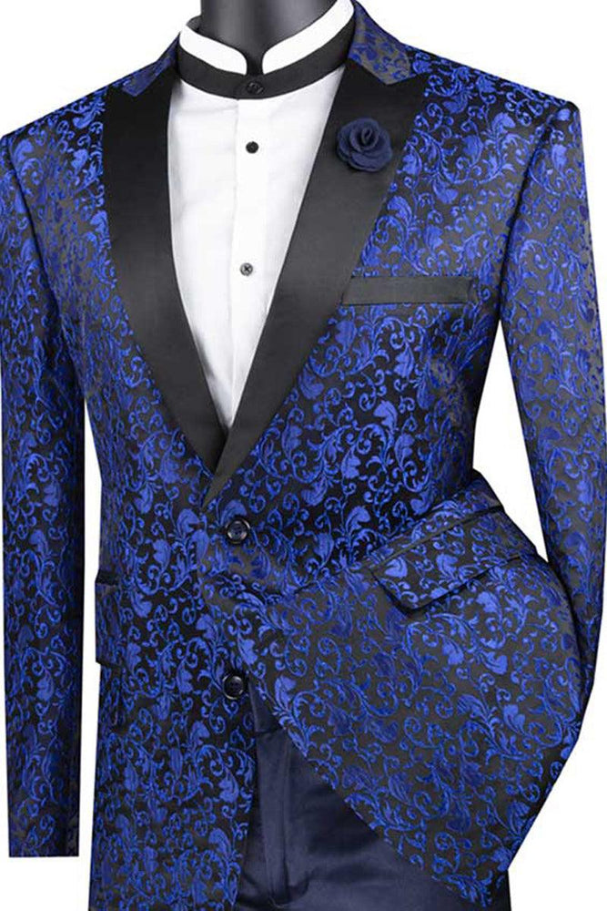 Vinci Men's Paisley Embroidered Sport Coat - Blue Tuxedon (Regular Fit) - USA Men's Outlet