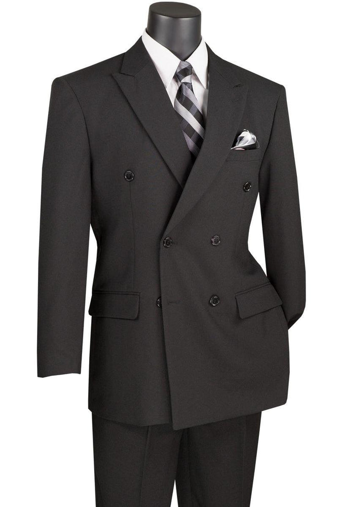 "Vinci Men's Poplin Double Breasted Suit - Classically Styled and Luxuriously Black" - USA Men's Outlet