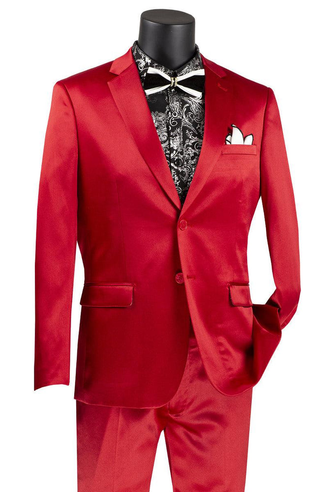 Vinci Men's Red Satin Sharkskin Slim-Fit Suit for Proms, Weddings - USA Men's Outlet